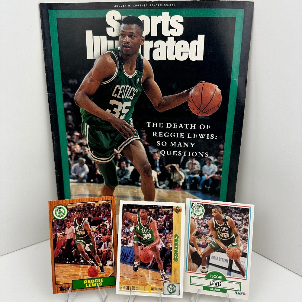 Reggie Lewis Celtics Vintage Sports Illustrated Magazine + 3 card lot